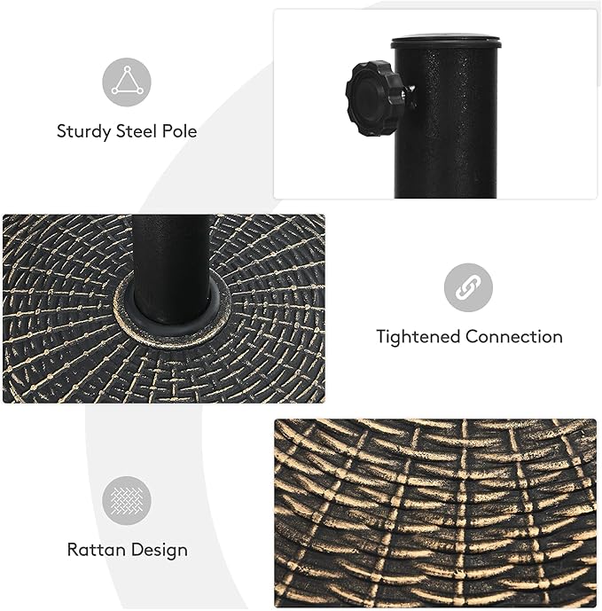 Tangkula 27 lbs Round Resin Patio Umbrella Base, Heavy-Duty Outdoor Umbrella Stand W/Adjustable Knob, All-Weather Resistance, Rattan Design, Suitable for Poolside, Yard, Street, Easy Assembly