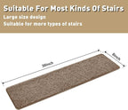 PURE ERA Carpet Stair Treads Tape Free Non Slip Indoor Stair Carpet Stair Protectors Pet-Friendly Non-Slip Skid Resistant Washable Reusable 8" x 30"(2 Pieces,Camel Brown)