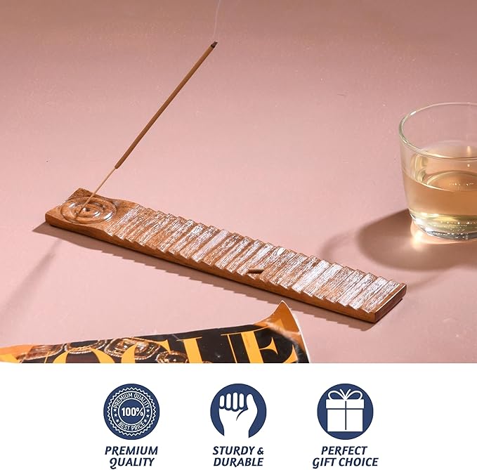 Folkulture Wood Incense Holder - Ash Catcher or Stick Incense Burner for Table Decor, Natural