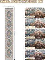 Hallway Runner Rug 2x12, Extra Long Washable Runner Rugs with Rubber Backing, Non Slip Runner, Vintage Rug Runners for Kitchen Laundry Room Entryway (Blue/Red,2'x12')