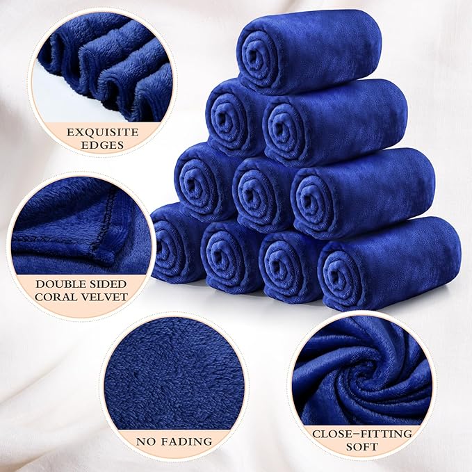 Tinideya 12 Pcs Flannel Fleece Throw Blanket Bulk 50 x 60 Inch Soft Fleece Blanket Warm Throw Blanket Coral Blankets for Couch Sofa Home Wedding Gifts Season (Navy Blue)