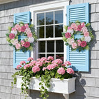 24-Inch Spring Wreath for Front Door with Hydrangeas Dahlias Daisy Silk Flowers and Berry Greenery for All Seasons Indoor Outdoor Wedding Farmhouse Porch Wall Living Room Home Wedding Decor
