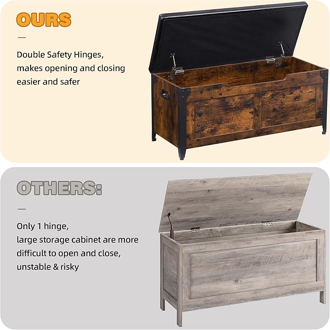 GAOMON Storage Chest, Wooden Storage Trunk with Metal Frame, Entryway Shoes Bench with Cushion, Large Storage Organizer, 39.4" Lift-Top Storage Chest with 2 Hinges for Bedroom, Living room