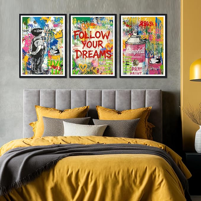 Novatique Modern Street Graffiti Wall Art Abstract Graffiti Street Print Pictures Colorful Banksy Poster for Living Room Bedroom Ready to Hang,16" x 24" x 3pcs