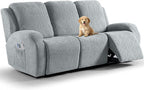 VANSOFY Recliner Couch Cover, 8-Pieces Stretch Recliner Sofa Cover Soft Jacquard Reclining Slipcover Furniture Protector with Elastic Bottom for Kid, Pets(3 Seat,Light Gray)