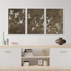 MUDECOR Framed Wall Art Print Set Flock of Abstract Birds in Flight Earthy Tones Illustrations Modern Art Boho Decorative Colorful Chic for Living Room, Bedroom, Office - 16"x24"x3 White
