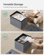 SONGMICS Storage Ottoman, Foldable Small Ottoman Foot Rest, 12.2 x 16.1 Inches Foot Stool, Load up to 286 lb, for Living Room, Bedroom, Dorm, Slate Gray ULSF200G01