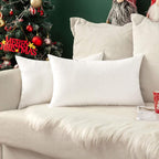 MIULEE Pack of 2 Decorative Outdoor Solid Waterproof Throw Pillow Covers Christmas Faux Linen Garden Farmhouse Cushion Cases for Patio Tent Balcony Couch Sofa 20x12 Inch White