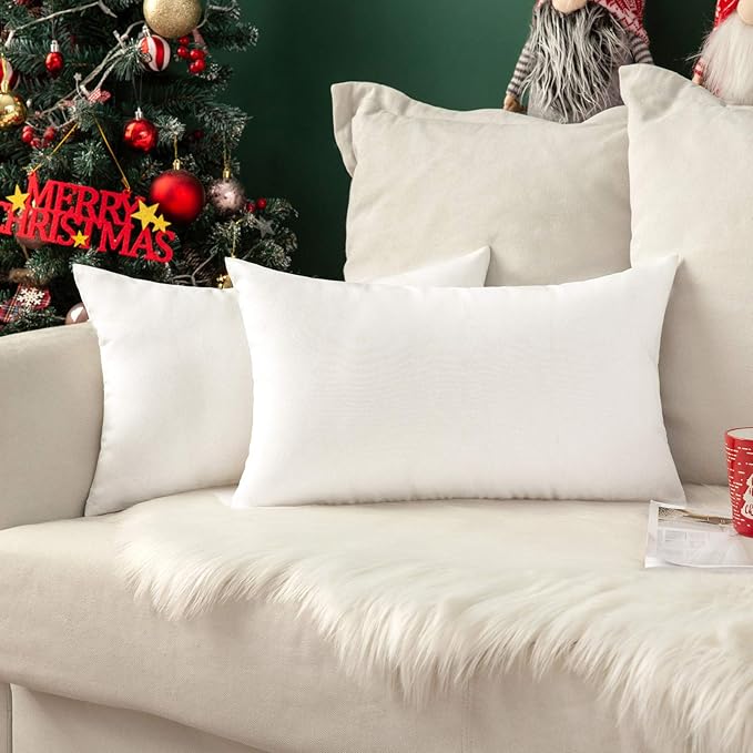MIULEE Pack of 2 Decorative Outdoor Solid Waterproof Throw Pillow Covers Christmas Faux Linen Garden Farmhouse Cushion Cases for Patio Tent Balcony Couch Sofa 20x12 Inch White