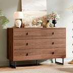 Modern Chest of Drawers with 6 Drawers,Deep Drawers,Clothes Organizer,Large Storage Cabinet for Living Room, Bedroom,Hallway,with Anti-Tipping Device,Brown