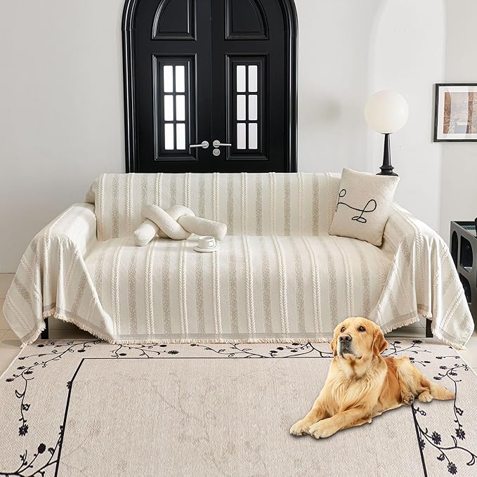 HAOMAIJIA Non Slip Couch Cover Sofa Covers for 3 Cushion Couch Washable sectional Couch Covers L Shaped for Dogs pet Furniture Protector Couch Cover Blanket for Living Room (Cream White 71"x134")