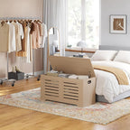DINZI LVJ Storage Chest, 43.3”Wooden Storage Box with 2 Safety Hinges, Entryway Shoe Bench with Flip-Top, Farmhouse Style Trunk for Living Room, Bedroom, Play Room, Easy Assembly, Natural