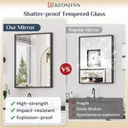 Keonjinn Black Mirror for Bathroom 24 x 36 Inch, Stainless Steel Framed Wall Mounted Mirrors, Anti-Rust, HD Tempered Glass, Shatter-Proof, Rectangle Bathroom Vanity Mirror, Modern Style Frame