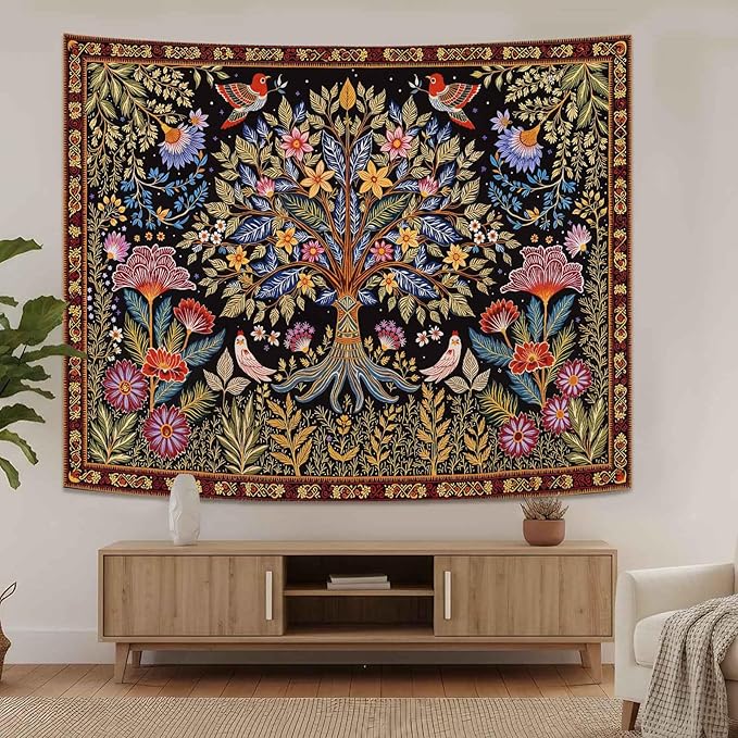 Lunerfex Tree of Life Wall Tapestry - Vibrant Folk Art & Botanical Wall Hanging for Bedroom and Living Room Decor - Boho Nature Tapestries 60"x44"