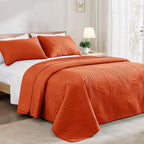 Exclusivo Mezcla California King Quilt Bedding Set, Lightweight Burnt Orange Quilts Cal Oversized King Size for All Seasons, Soft Microfiber Bedspreads Coverlets with Leaf Pattern, 3 Piece