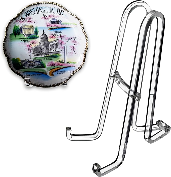 AMT 8 Inch Acrylic Plate Stands - Display Stand + Frame Holder for Picture, Decorative Plate, Book, Photo Easel (1 Pack)
