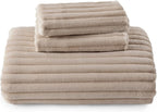 Bedsure Fluffy Duvet Cover Set - Ultra Soft Plush Shaggy Comforter Cover Queen Size, Warm Flannel Fleece Bed Sets for Winter, 3 Pieces (Striped Pattern, Khaki)