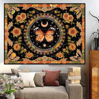 Accnicc Butterfly Floral Tapestry Vintage Indie Boho Flower Tapestries for Bedroom Aesthetic Retro Yellow Sunflower Moth Tapestry Wall Hanging for Dorm Living Room (60'' × 44'')