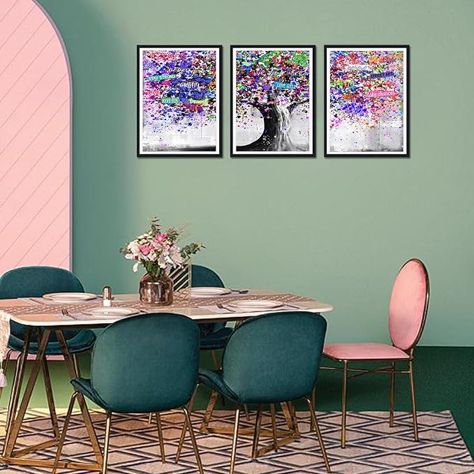 Novatique Tree Wall Art for Living Room Colorful Graffiti Picture Wall Decor Abstract Art Wall Decor Ready to Hang for Bedroom,12" x 16" x 3Pcs