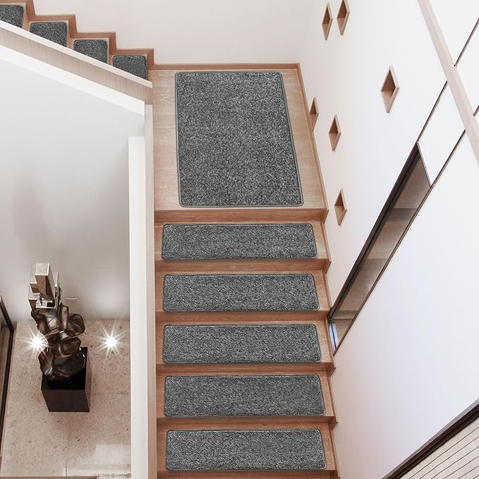 PURE ERA Carpet Stair Treads Tape Free Non Slip Indoor Stair Carpet Stair Protectors Pet-Friendly Non-Slip Skid Resistant Washable Reusable 8" x 30"(2 Pieces,Dark Gray)