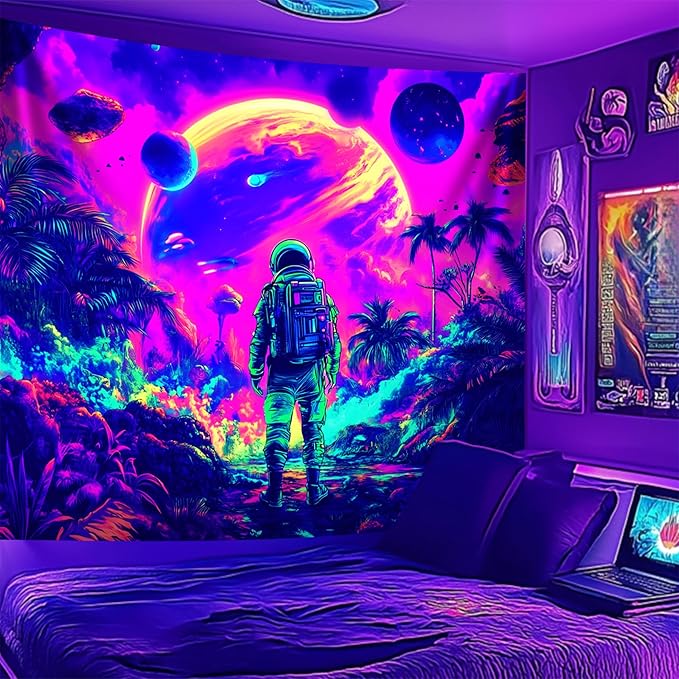 NYZE Astronaut Space Tapestry for Bedroom, Glow in the Dark Room Decor Wall Tapestries, Cool Galaxy Planet Wall Hanging, Wall Hanging for Men Guys Gamer Room Dorm Living Room 59x51 in