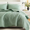 Comfort Spaces Kienna Quilt Set- Double Sided Stitching Design Summer Blanket, Lightweight, Soft, All Season Bedding Layer, Matching Sham, Sage Green, Coverlet King (104"x90") 3 Piece