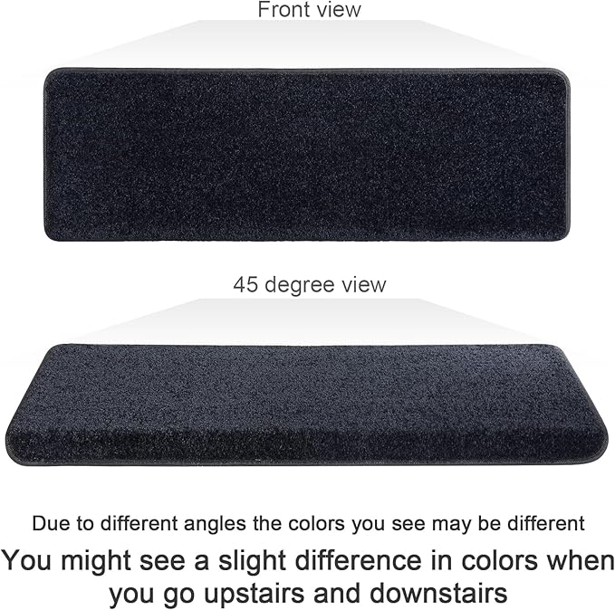 PURE ERA Bullnose Carpet Stair Treads Set Tape Free Non-Slip Indoor Stair Protectors Pet Friendly Rugs Covers Soft Skid Resistant Washable Reusable 9.5" x 30"(2 Pieces,Black)