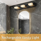 Megastar Rechargeable Battery Operated Vanity Light, Remote Control, 3CCT, 60W Equivalent Acrylic Matte Black Bathroom Vanity Lights Over Mirror, 3 Lights,Non-Hardwired/Power Outage,21.6Inch