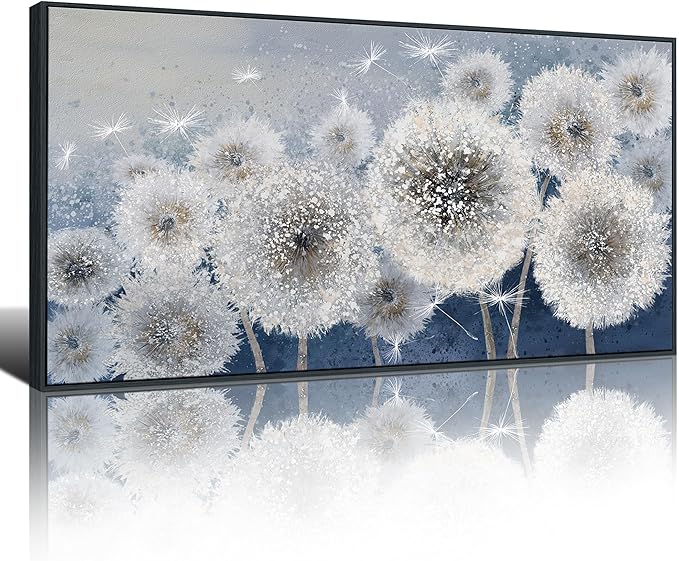Pogusmavi Dandelion Wall Art Modern Wall Decor Botanical Framed Artwork for Walls Office Artwork Pictures for Bedroom Canvas Painting for Living Room 30x60 Black Framed