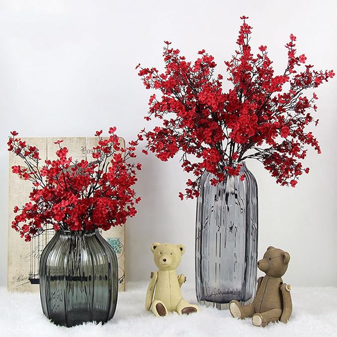 JAKY-Global Babys Breath Fabric Cloth Artificial Flowers 6 Bundle European Fake Silk Plants Decor Wedding Party Decoration Bouquets Real Touch DIY Home Garden(Red)