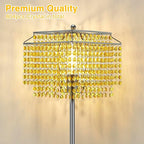Luvkczc Crystal Floor Lamp Yellow, 64" Tall Elegant Standing Lamp with On-Off Foot Switch, Double-Layer Lampshade, Standing Lamps for Living Room, Bedroom, Office, 8W Bulb Included