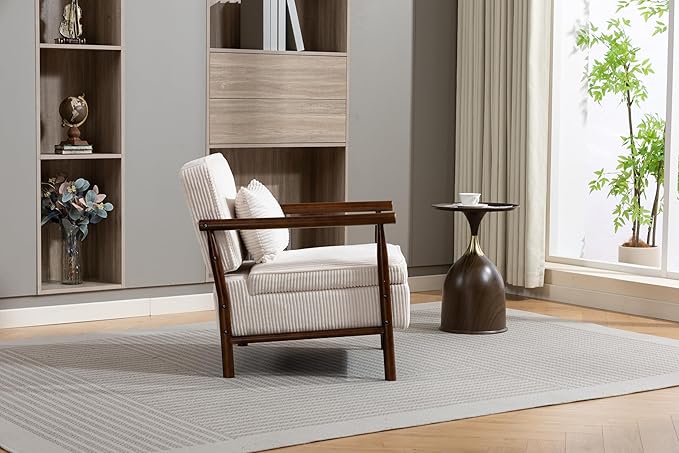 KEIKI Mid Century Modern Accent Chair with Storage, Upholstered Lounge Chair with Hidden Compartment and Waist Cushion
