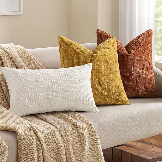 decorUhome Spring Rust Chenille Throw Pillow Covers 18x18 Set of 2 Textured Soft Cozy Slubby Couch Pillow Covers Modern Farmhouse Boho Decorative Pillow Cases for Bed Sofa Living Room