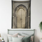 Ambesonne Moroccan Tapestry King Size, Aged Door Geometric Pattern Doorway Design Entrance Architectural Oriental Style, Wall Hanging Bedspread Bed Cover Wall Decor, 68" X 88", Sepia Black