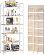 UDD Folding Bookshelf No Assembly, 65" H x 23.7" W, 6 Shelf Foldable Bookcase Industrial Collapsible Bookshelves, Open Storage Book Shelves for Small Spaces Home Office Living Room, Light Oak White