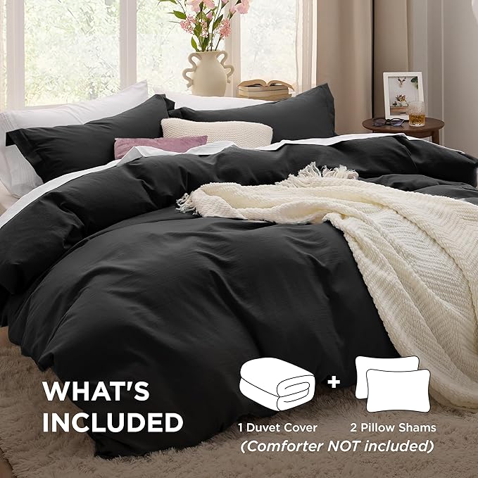 Bedsure Black Duvet Cover Queen Size - 3 Pieces Prewashed Extra Soft Bedding Set, Includes 1 Duvet Cover 90x90 Inches with Zipper Closure & 2 Pillow Shams, Comforter Not Included