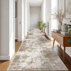 IOHOUZE Abstract Runner Rug 3x18 Ft Extra Long Washable Runners for Hallways, Non Slip Kitchen Runner Printed Faux Wool Entryway Runner Indoor, Modern Abstract Floor Carpet for Hall Stair, Beige Brown