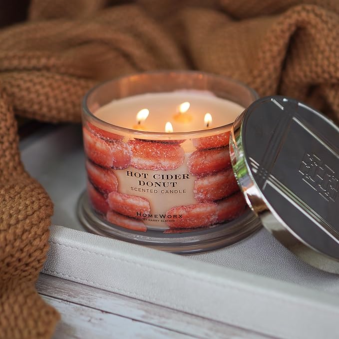HomeWorx by SLATKIN + CO. Candle- Hot Cider Donut, 18 oz. 4-Wick Premium Scented Jar Candle - 30-55 Hours Burn Time