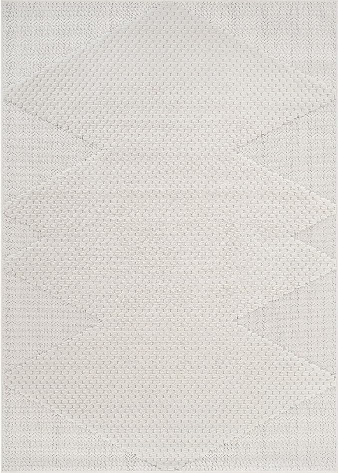 Modern Micro Loop Indoor Area Rugs for Living Room Bedroom Kitchen Geometric Triangle White 5x7 Luxury Durable Low and High Pile Non-Shedding Stain Resistant Soft Area Carpet 5 x 7