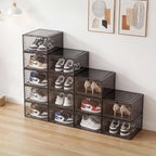 Pinkpum Upgraded Hard Shoe Storage Box 12 Pack X-Large Fit Size 12, Thicken & Sturdy Clear Plastic Stackable Shoe Organizer Box Closet, Sneaker Storage Display Case with Magnetic Door Black