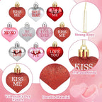 36 PCS Valentine's Day Heart Hanging Ornaments Red Pink Silver Glitter Heart Shaped Baubles Valentines Day Tree Hanging Decorations for Home Wedding Anniversary Party Decoration