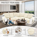 Recliner Sofa Covers 100% Waterproof Velvet L Shape Recliner Couch Covers for Dogs Pets Washable Anti Slip Recliner Slipcovers with Pockets (5 Seat Sofa with 1 Console, Ivory White)