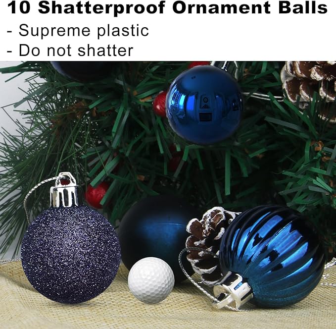 Navy Blue 3.2" Large Christmas Balls - Christmas Tree Decoration Ornaments Shatterproof Hanging Balls for Birthday Halloween Holiday Wedding Decorations Set of 10pcs