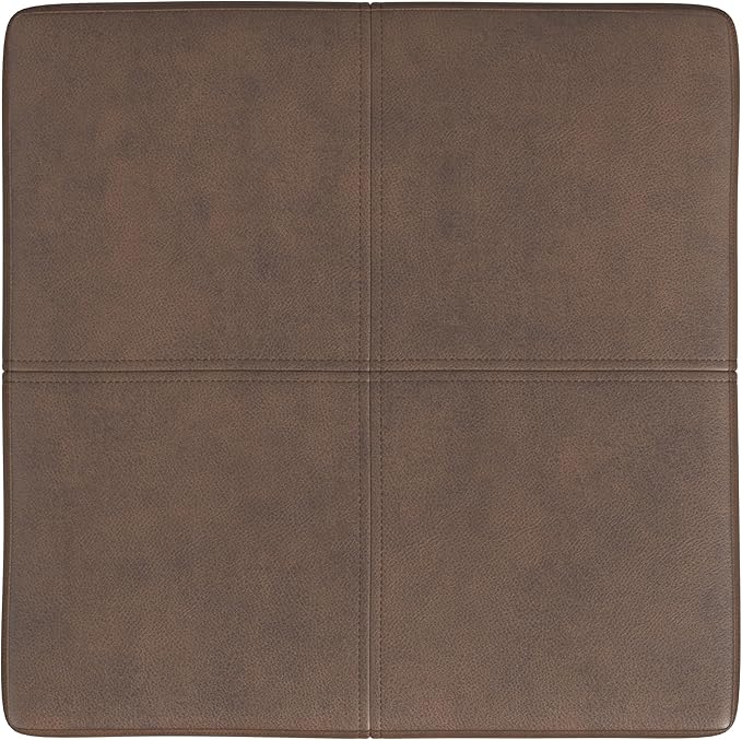 Homepop Decorative Large Square Gold Metal Ottoman | Ottoman Stool for Living Room & Bedroom | Decorative Home Furniture (Brown Faux Leather)