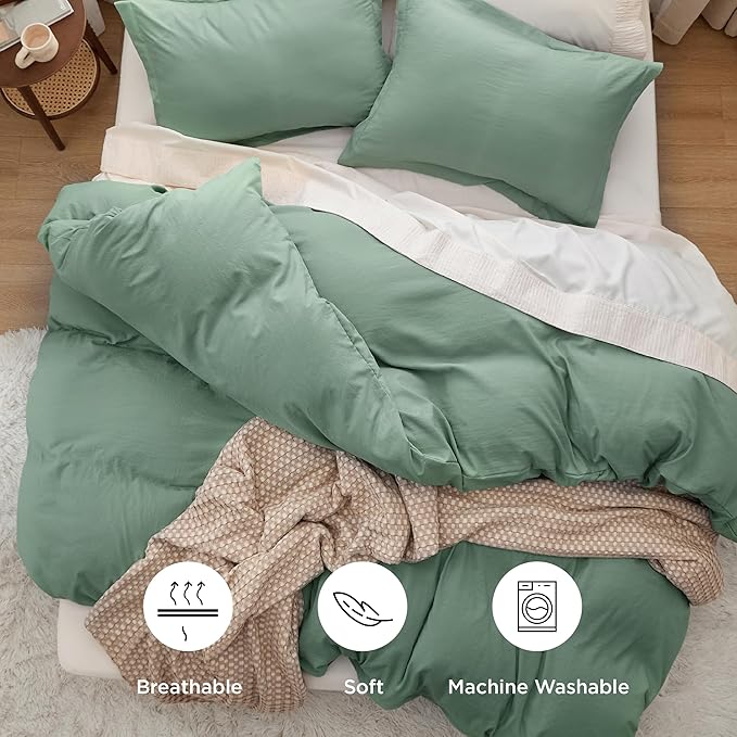 Bedsure Sage Green Duvet Cover Twin/Twin XL Size - 2 Pieces Prewashed Polyester Extra Soft Bedding Set, Includes 1 Twin Duvet Cover 68''x90'' with Zipper Closure & 1 Pillow Sham, No Comforter