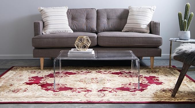 Rugs.com Chateau Collection Rug – 6' x 9' Red Medium Rug Perfect for Bedrooms, Dining Rooms, Living Rooms