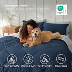 Bedsure Oversized Queen Comforter Set - 7 Pieces Reversible Navy Bedding, Oversized Queen Size Bed Set for All Seasons, Bed in a Bag with Down Alternative Comforter, Sheets, Pillowcases & Shams
