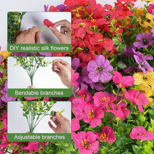 16 Bundles Artificial Flowers for Outdoor Realistic Faux Flower Spring Summer Garden Home Decoration, Hanging Daisy with Eucalyptus Leaves Fake Plants Greenery Balcony Porch Patio Front Door Decor