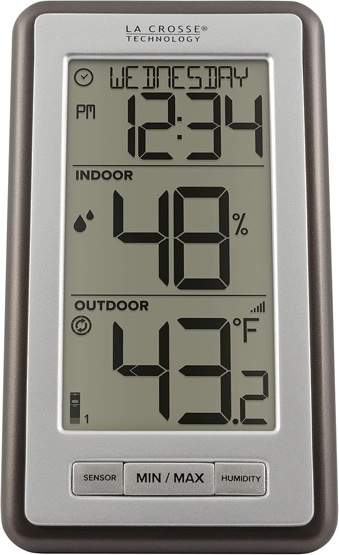 La Crosse Technology Atomic Projection Alarm Clock with Temperature | Wireless Digital Thermometer