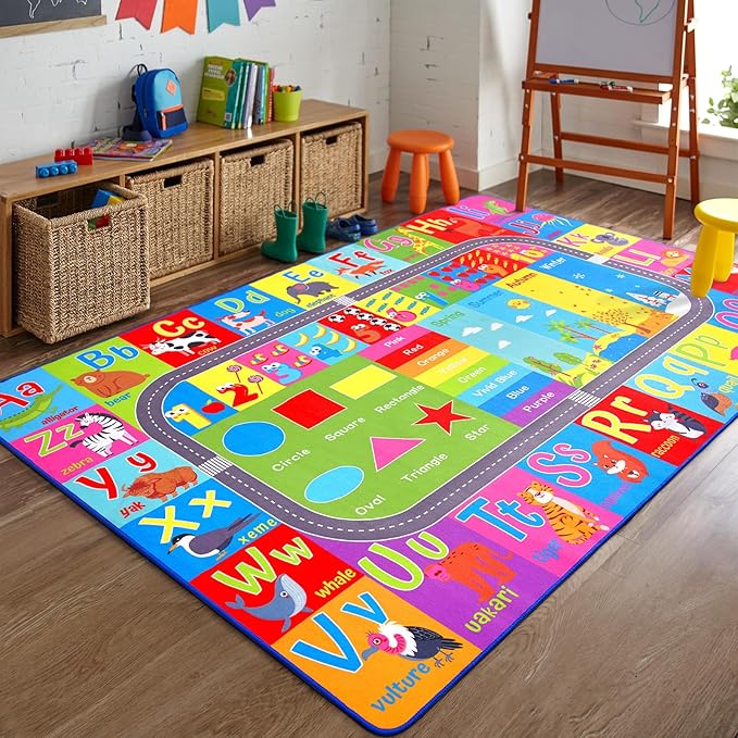 HOMORE Kids Rug, 6x9 Kids Educational Area Rugs for Learning Alphabet, Numbers, Colors, Season and Animal Words, ABC Rugs for Classroom Playroom